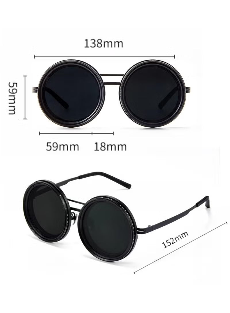 9 Gear Adjustable Tint Round Polarized Sunglasses