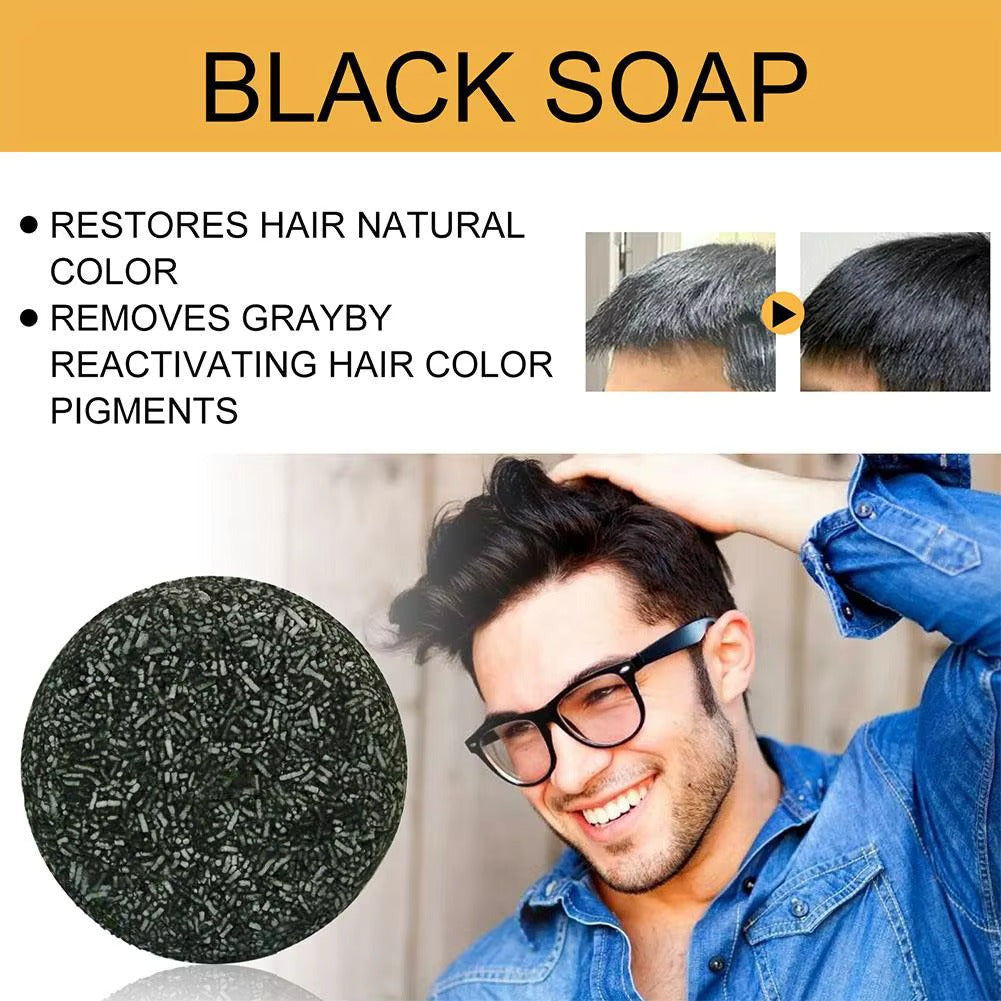 50g Black Hair Soap Hair Darkening Soap Shampoo Bar Fast Effective Repair Gray White Color Dye Hair Body Natural Org