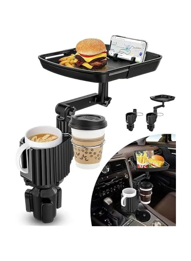 4-in-1 Car Cup Holder Expander with Tray – Adjustable Dual Cup Holder & Car Food Tray Table