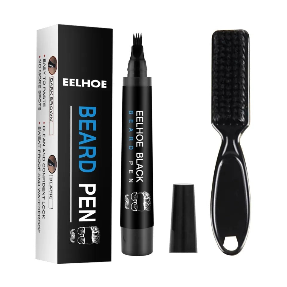 Men's Beard Filler Pen Kit with Brush - Long-Lasting, Waterproof, Alcohol-Free