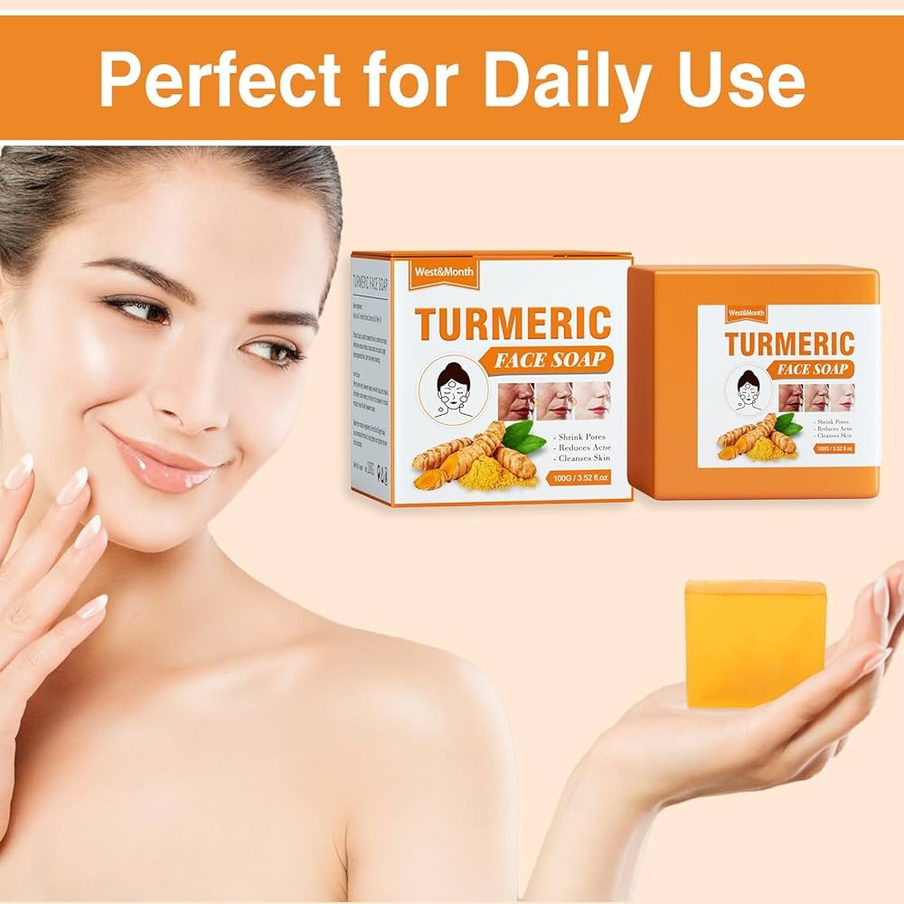 100G West & Month Turmeric Facial Soap Handmade Soap Facial Deep Cleansing Pores Hydrating Moisturizing Repair Tender Skin