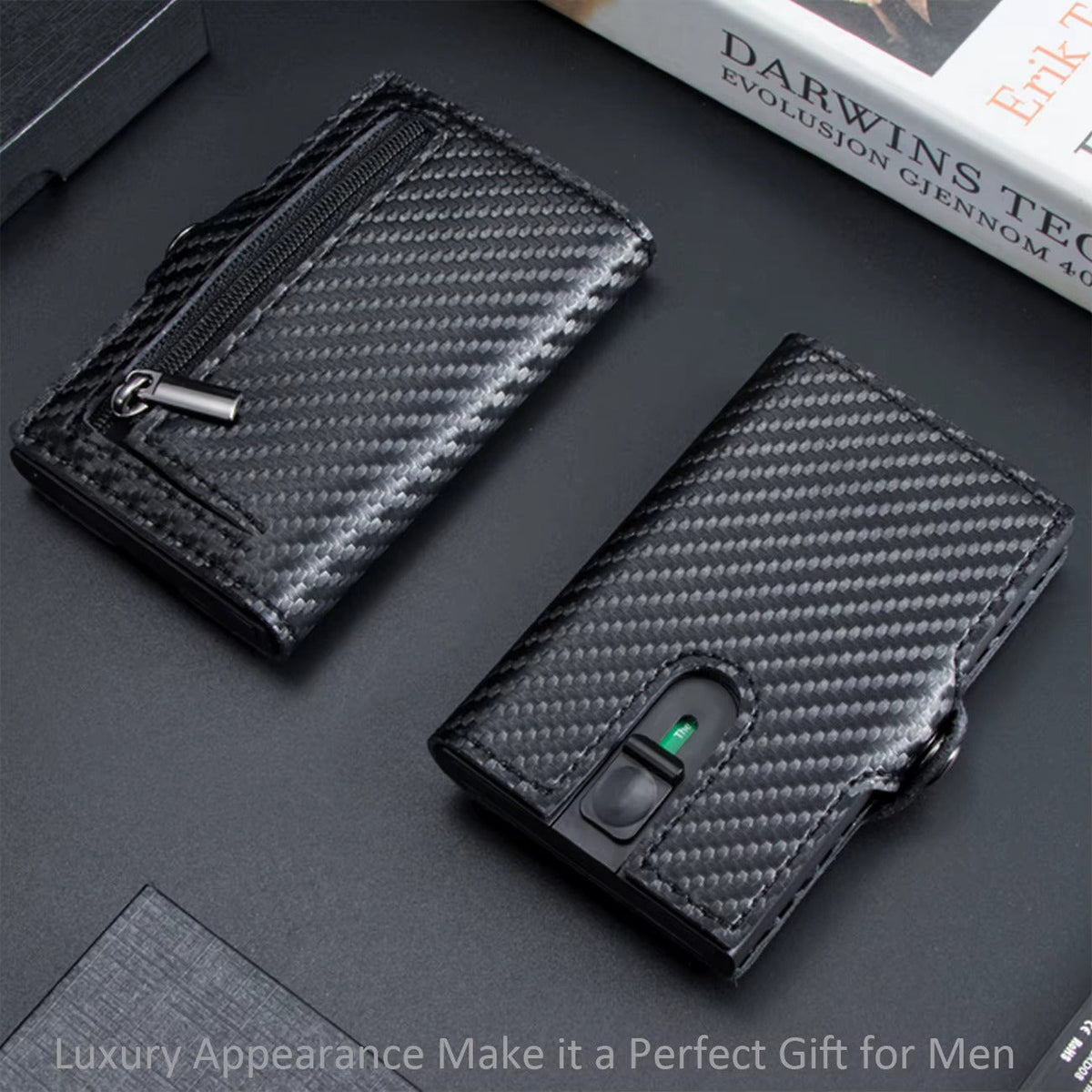 Men's Sleek Business Wallet - RFID Blocking, Carbon Fiber Pattern