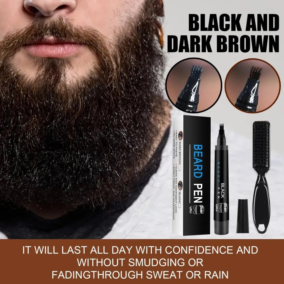 Men's Beard Filler Pen Kit with Brush - Long-Lasting, Waterproof, Alcohol-Free