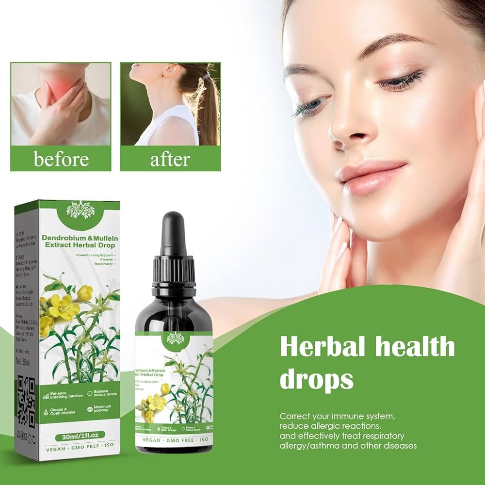 Herbal Drops Powerful Lung Support,30ml Dendrobium & Mullein Extract Herbal Drops,Drop 1-2ml