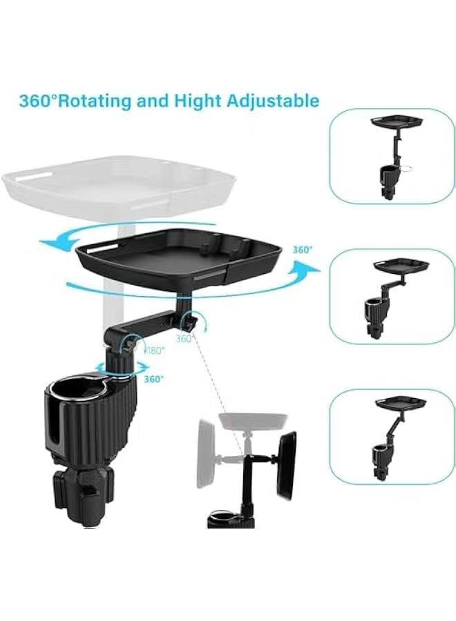 4-in-1 Car Cup Holder Expander with Tray – Adjustable Dual Cup Holder & Car Food Tray Table
