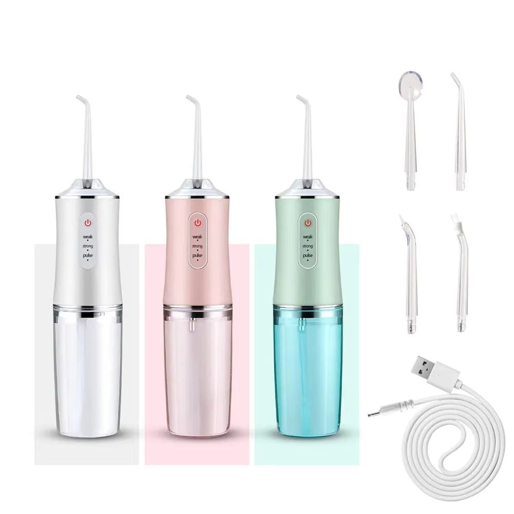 Oral Irrigator Portable Dental Water Flosser USB Rechargeable Water Jet Floss Tooth Pick 4 Jet Tip 220ml 3 Modes IPX7 1400rpm