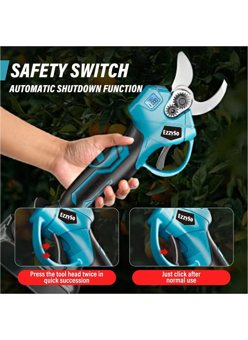 21V Electric Pruning Shears with 2 Batteries, Charger & Blades – Cuts Up to 30MM