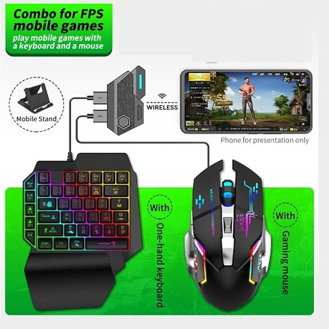 One Hand RGB Gaming Keyboard and Mouse Combo