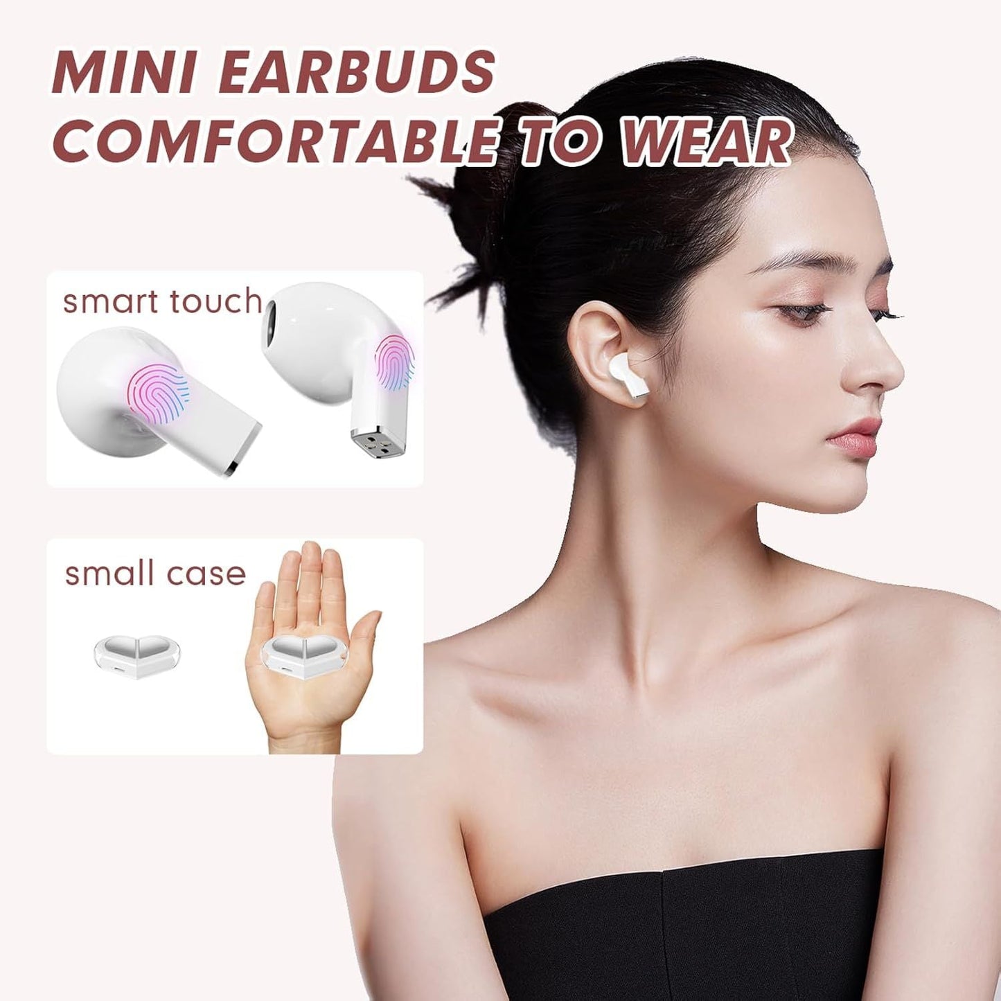 Pink Heart Design Wireless Earphones for Girls