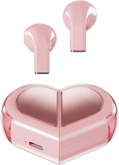 Pink Heart Design Wireless Earphones for Girls